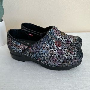 Sanita Black Leather Multicolored Shimmer Comfortable Clogs Women’s EU39 US7.5-8